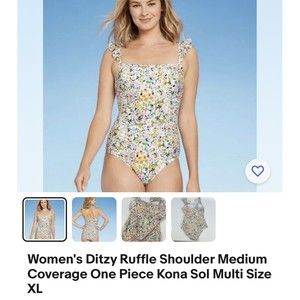 Women's Ditzy Ruffle Shoulder Medium Coverage One Piece Kona Sol Multi Size L